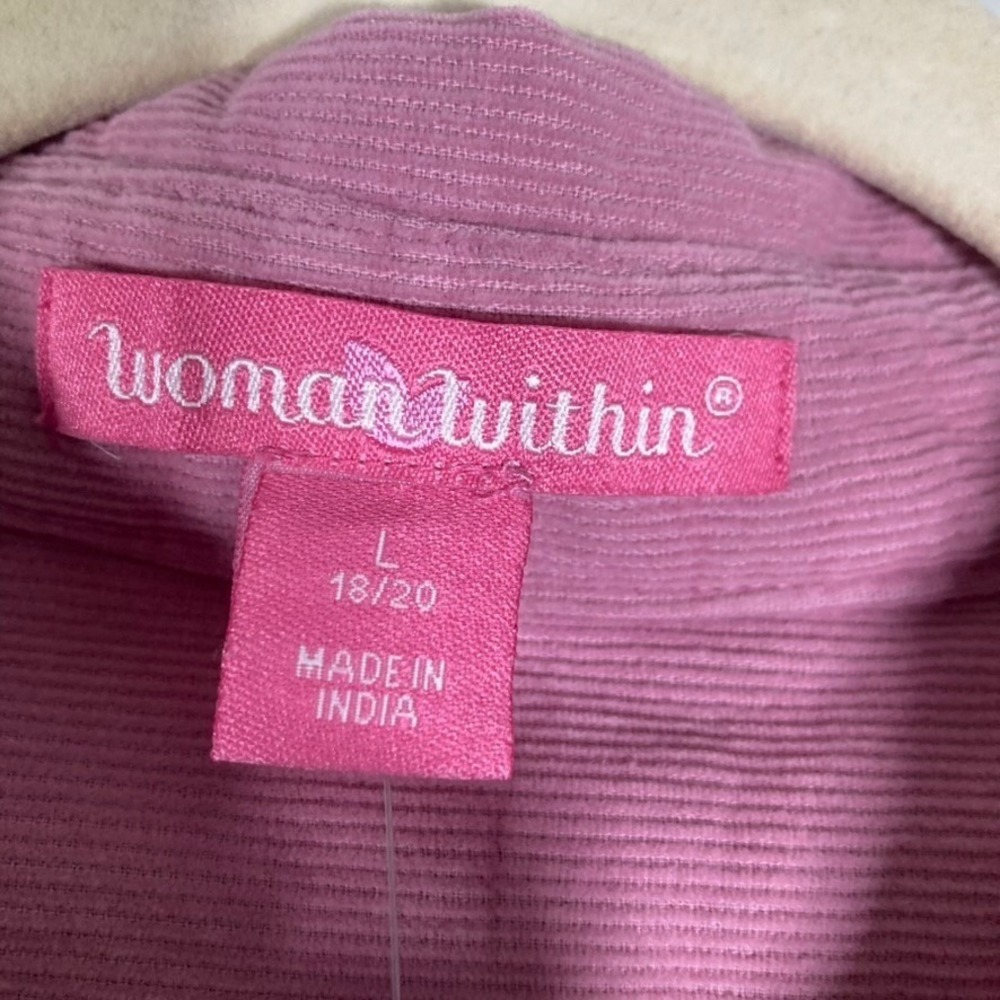 Woman Within L Pink Corduroy Button Down Shirt Pleated Bib Roll Tab Sleeve - Picture 5 of 14
